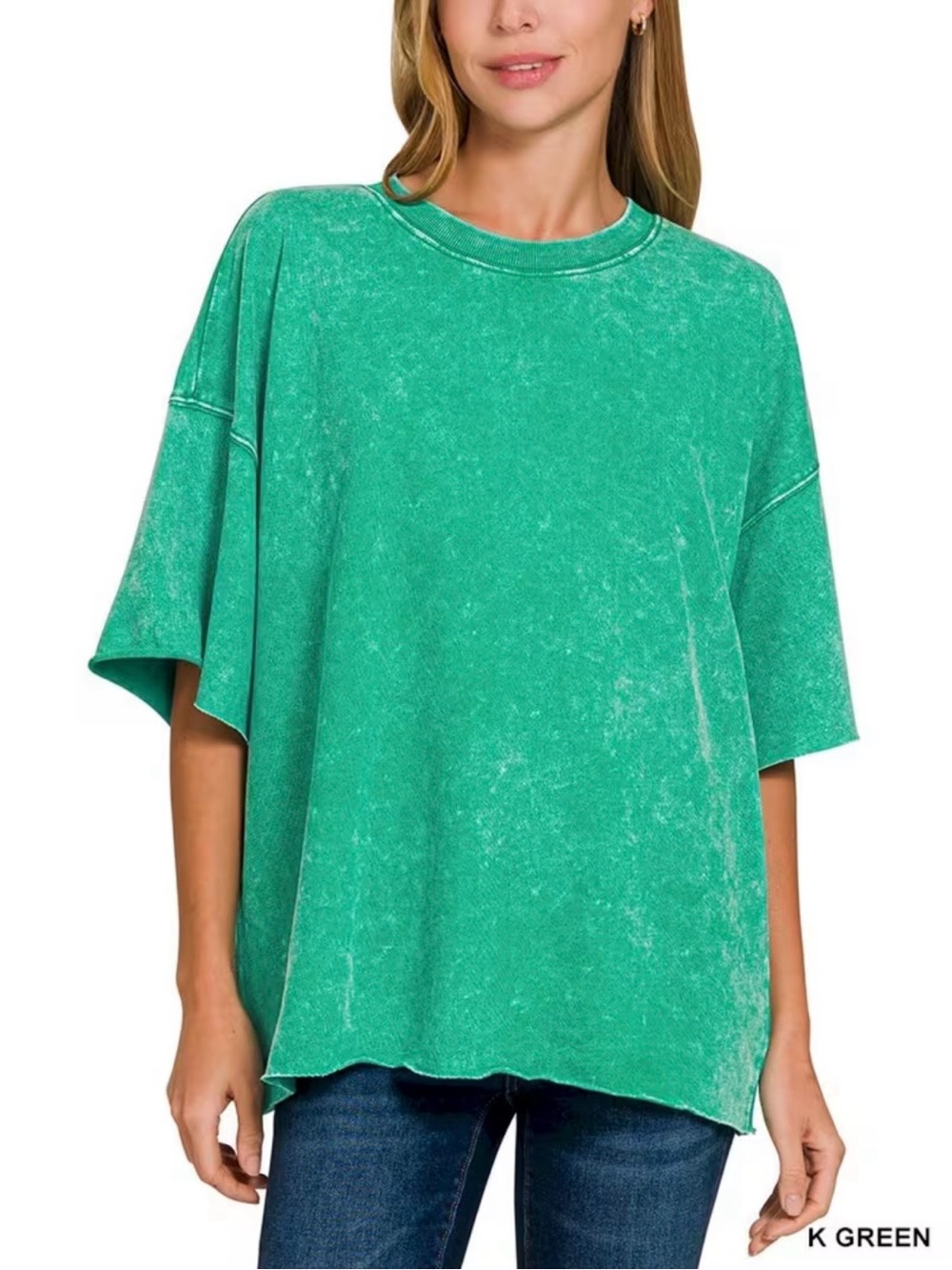 ZENANA Vintage Washed Kelly Green Oversized T Shirt